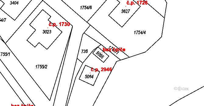 Rožnov pod Radhoštěm 80576672 na parcele st. 5065 v KÚ Rožnov pod Radhoštěm, Katastrální mapa