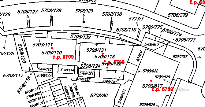 Jihlava 5708 na parcele st. 5708/118 v KÚ Jihlava, Katastrální mapa