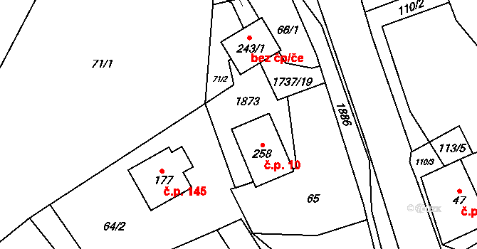 Straník 10, Nový Jičín na parcele st. 258 v KÚ Straník, Katastrální mapa