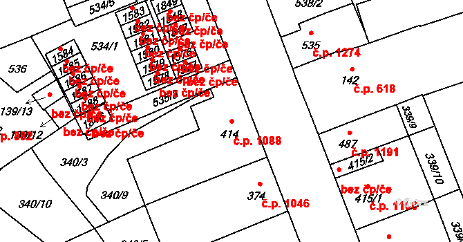 Nový Jičín 1088 na parcele st. 414 v KÚ Nový Jičín-Dolní Předměstí, Katastrální mapa