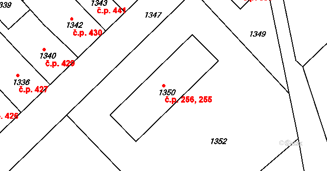Odry 255,256 na parcele st. 1350 v KÚ Odry, Katastrální mapa