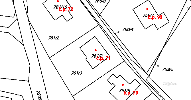 Mříč 71, Křemže na parcele st. 761/8 v KÚ Křemže, Katastrální mapa