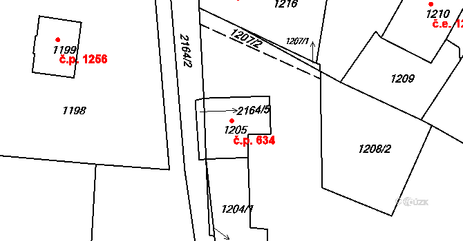 Vejprty 634 na parcele st. 1205 v KÚ Vejprty, Katastrální mapa