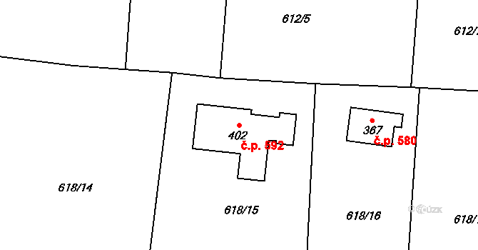 Lubina 592, Kopřivnice na parcele st. 402 v KÚ Větřkovice u Lubiny, Katastrální mapa