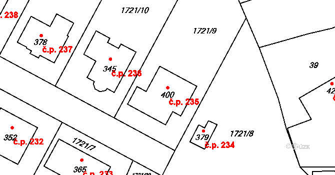 Rudíkov 235 na parcele st. 400 v KÚ Rudíkov, Katastrální mapa