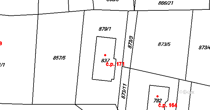 Dolní Sklenov 171, Hukvaldy na parcele st. 837 v KÚ Sklenov, Katastrální mapa