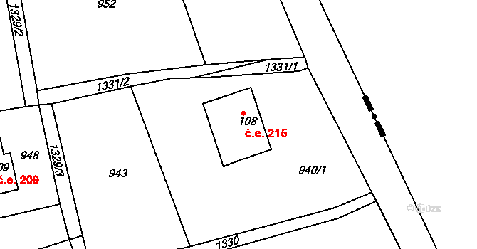 Tisá 215 na parcele st. 108 v KÚ Ostrov u Tisé, Katastrální mapa