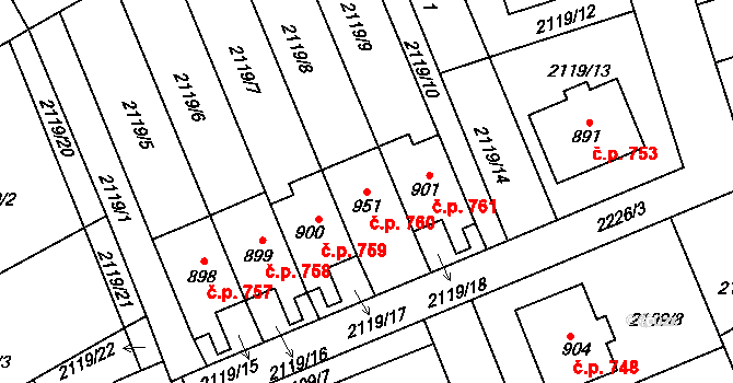 Golčův Jeníkov 760 na parcele st. 951 v KÚ Golčův Jeníkov, Katastrální mapa