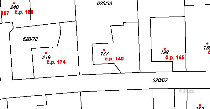 Pohled 140 na parcele st. 187 v KÚ Pohled, Katastrální mapa