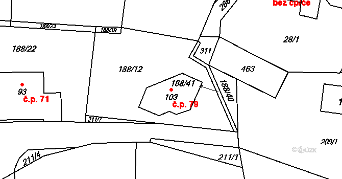 Trubská 79 na parcele st. 103 v KÚ Trubská, Katastrální mapa