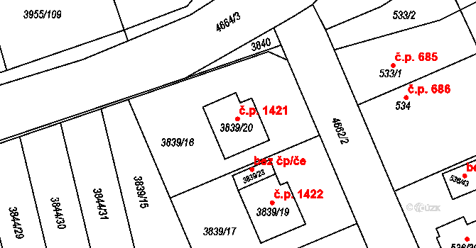 Chotěboř 1421 na parcele st. 3839/20 v KÚ Chotěboř, Katastrální mapa