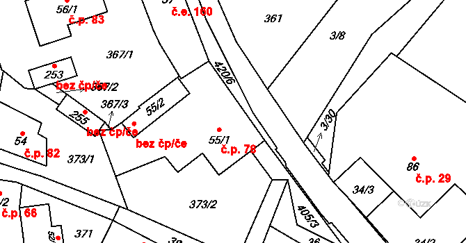 Klokočovská Lhotka 78, Klokočov na parcele st. 55/1 v KÚ Klokočov, Katastrální mapa