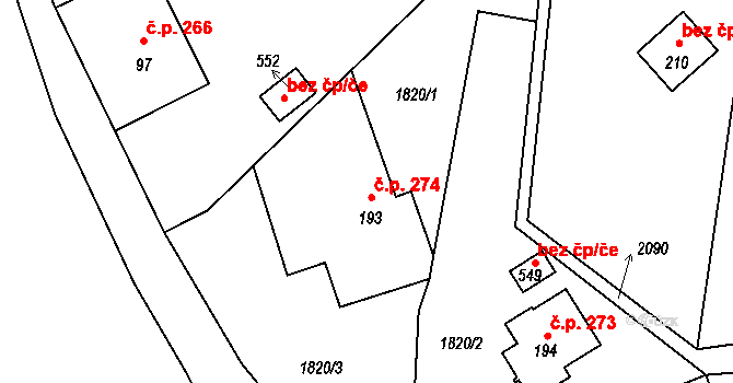 Rybníčky 274, Skuhrov nad Bělou na parcele st. 193 v KÚ Skuhrov nad Bělou, Katastrální mapa