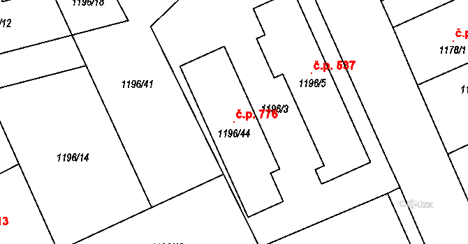 Proboštov 776 na parcele st. 1196/44 v KÚ Proboštov u Teplic, Katastrální mapa