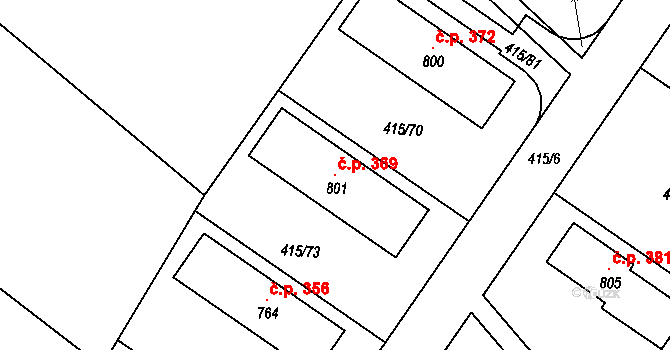 Tehov 369 na parcele st. 801 v KÚ Tehov u Říčan, Katastrální mapa