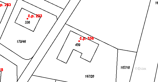 Tachlovice 336 na parcele st. 459 v KÚ Tachlovice, Katastrální mapa