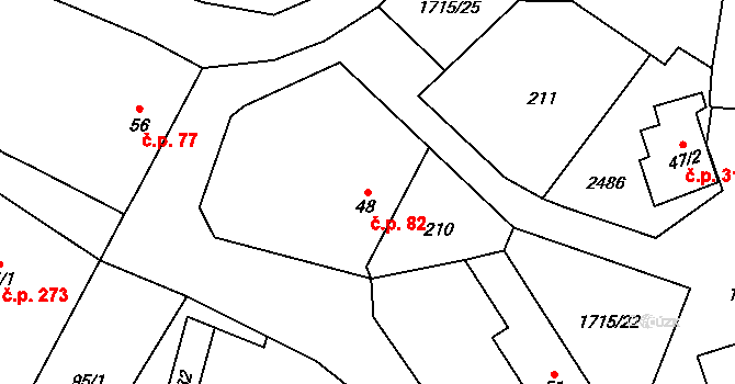 Tymákov 82 na parcele st. 48 v KÚ Tymákov, Katastrální mapa