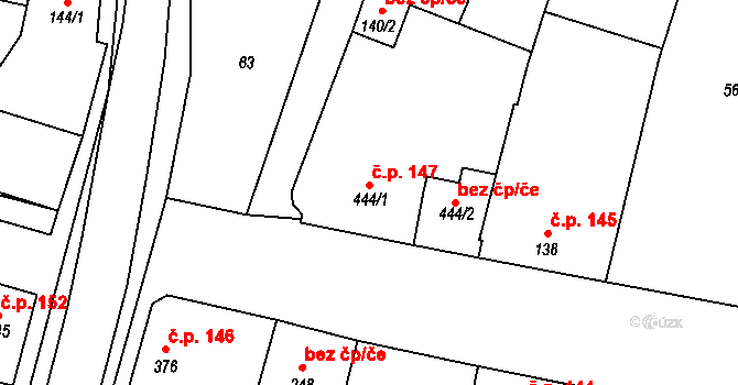 Hrabětice 147 na parcele st. 444/1 v KÚ Hrabětice, Katastrální mapa