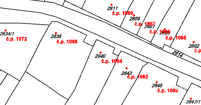 Rakšice 1064, Moravský Krumlov na parcele st. 2840 v KÚ Moravský Krumlov, Katastrální mapa