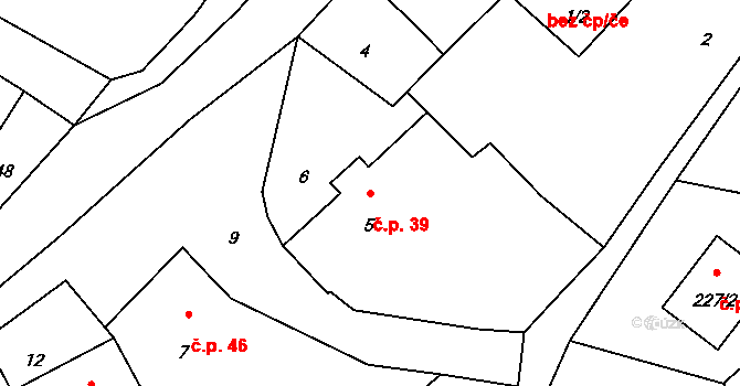 Hluzov 39, Černotín na parcele st. 5 v KÚ Hluzov, Katastrální mapa