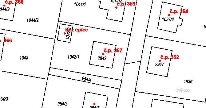 Zruč nad Sázavou 357 na parcele st. 2842 v KÚ Zruč nad Sázavou, Katastrální mapa