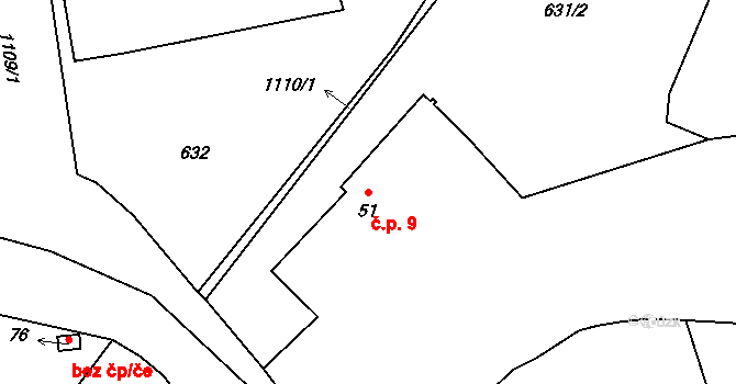 Řehenice 9 na parcele st. 51 v KÚ Malešín, Katastrální mapa