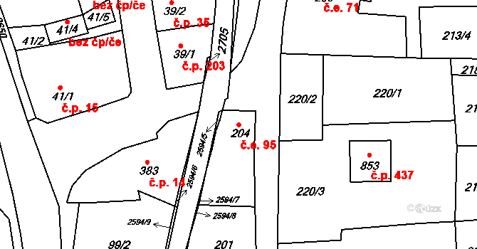 Pernink 95 na parcele st. 204 v KÚ Pernink, Katastrální mapa