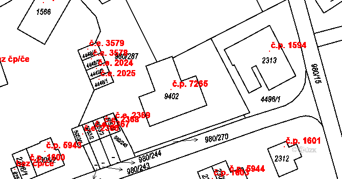 Zlín 7265 na parcele st. 9402 v KÚ Zlín, Katastrální mapa