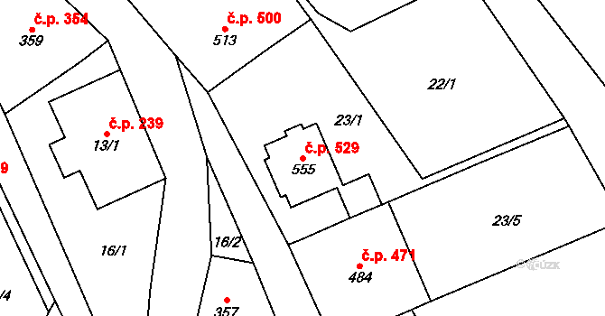 Janov nad Nisou 529 na parcele st. 555 v KÚ Janov nad Nisou, Katastrální mapa