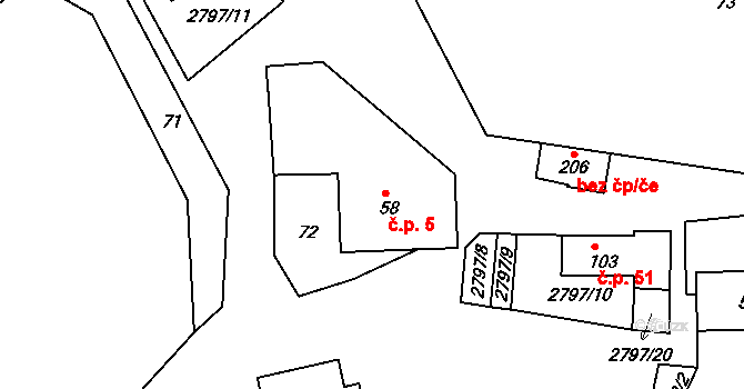 Panská Lhota 5, Brtnice na parcele st. 58 v KÚ Panská Lhota, Katastrální mapa