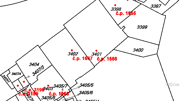 Jihlava 1666 na parcele st. 3401 v KÚ Jihlava, Katastrální mapa