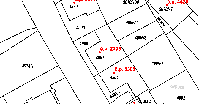 Jihlava 2303 na parcele st. 4987 v KÚ Jihlava, Katastrální mapa