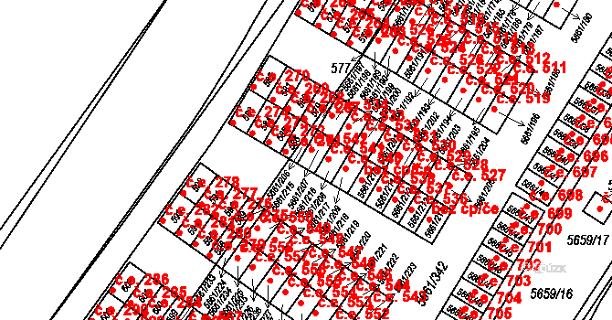 Jihlava 542 na parcele st. 5661/207 v KÚ Jihlava, Katastrální mapa