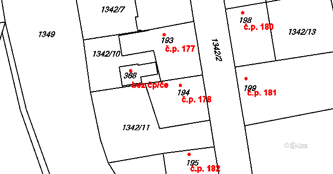 Kochánky 178 na parcele st. 194 v KÚ Kochánky, Katastrální mapa