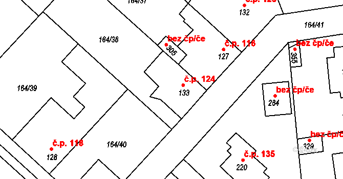 Kyšice 124 na parcele st. 133 v KÚ Kyšice, Katastrální mapa