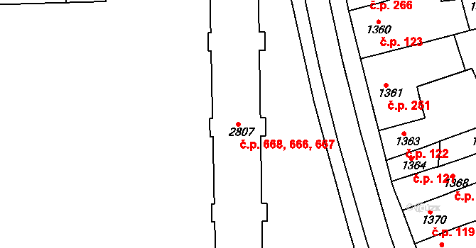 Židlochovice 666,667,668 na parcele st. 2807 v KÚ Židlochovice, Katastrální mapa
