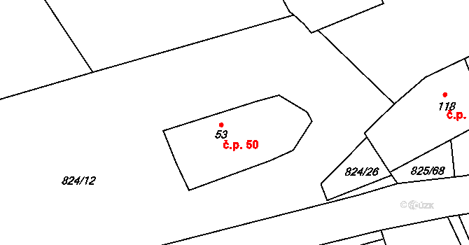 Hrbov 50, Polná na parcele st. 53 v KÚ Hrbov, Katastrální mapa