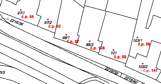 Troubky 108, Troubky-Zdislavice na parcele st. 98/3 v KÚ Troubky, Katastrální mapa