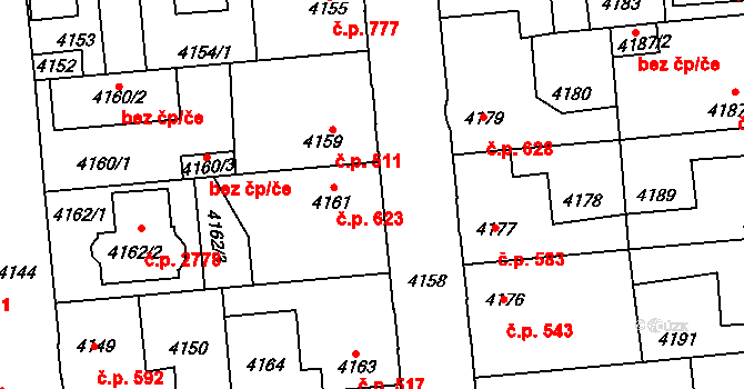Kročehlavy 623, Kladno na parcele st. 4161 v KÚ Kročehlavy, Katastrální mapa