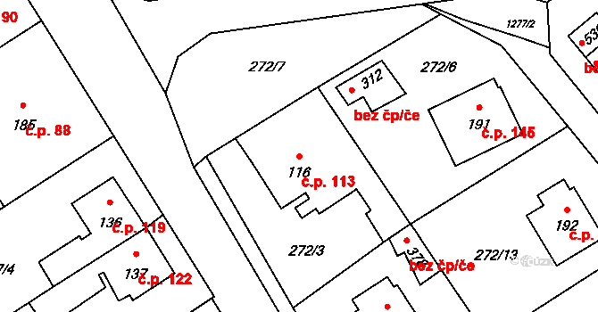 Jarošov nad Nežárkou 113 na parcele st. 116 v KÚ Jarošov nad Nežárkou, Katastrální mapa