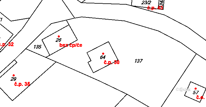 Želechy 30, Lomnice nad Popelkou na parcele st. 64 v KÚ Želechy, Katastrální mapa