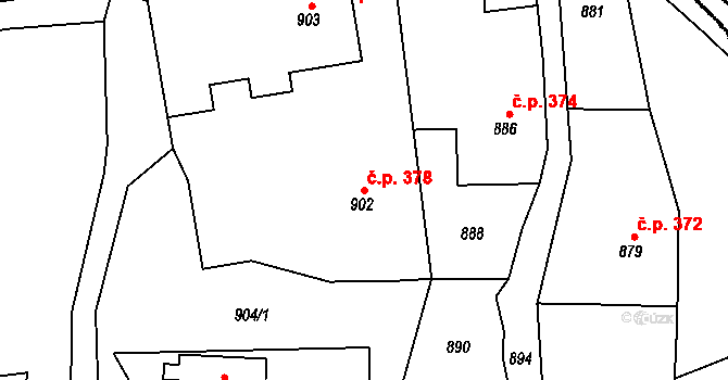 Staříč 378 na parcele st. 902 v KÚ Staříč, Katastrální mapa