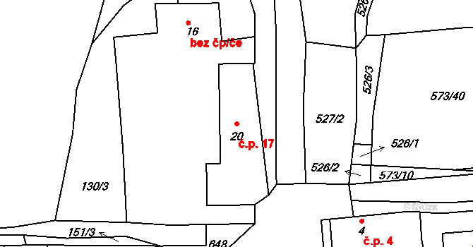 Popov 17, Kostelec na parcele st. 20 v KÚ Popov u Stříbra, Katastrální mapa