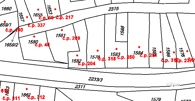 Velká Bystřice 318 na parcele st. 1578 v KÚ Velká Bystřice, Katastrální mapa