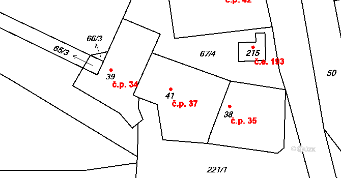 Hostěnice 37, Brozany nad Ohří na parcele st. 41 v KÚ Hostěnice u Brozan, Katastrální mapa