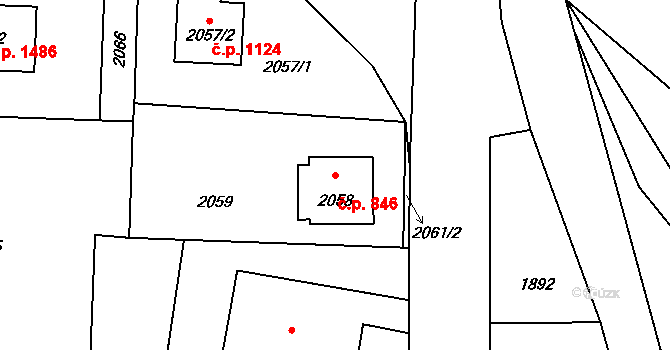 Zubří 846 na parcele st. 2058 v KÚ Zubří, Katastrální mapa