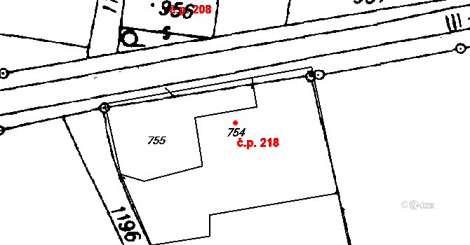 Rapšach 218 na parcele st. 754 v KÚ Rapšach, Katastrální mapa