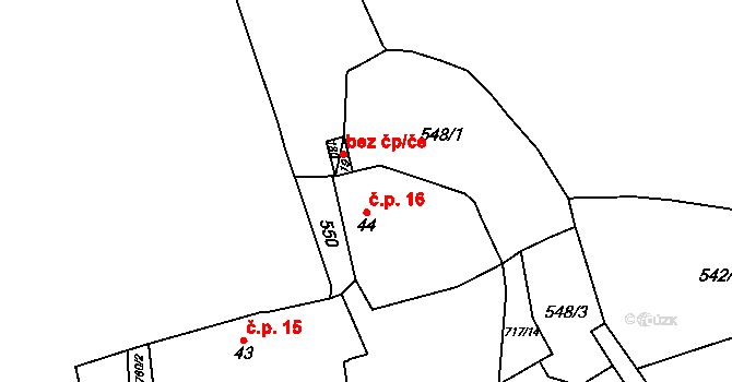Lbín 16, Bžany na parcele st. 44 v KÚ Lysec, Katastrální mapa