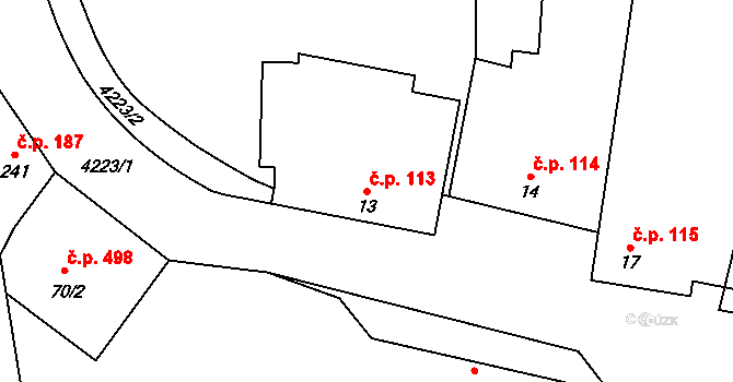 Mohelno 113 na parcele st. 13 v KÚ Mohelno, Katastrální mapa