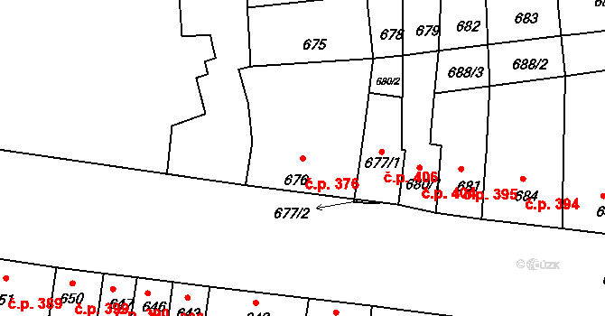 Komárov 376, Brno na parcele st. 676 v KÚ Komárov, Katastrální mapa